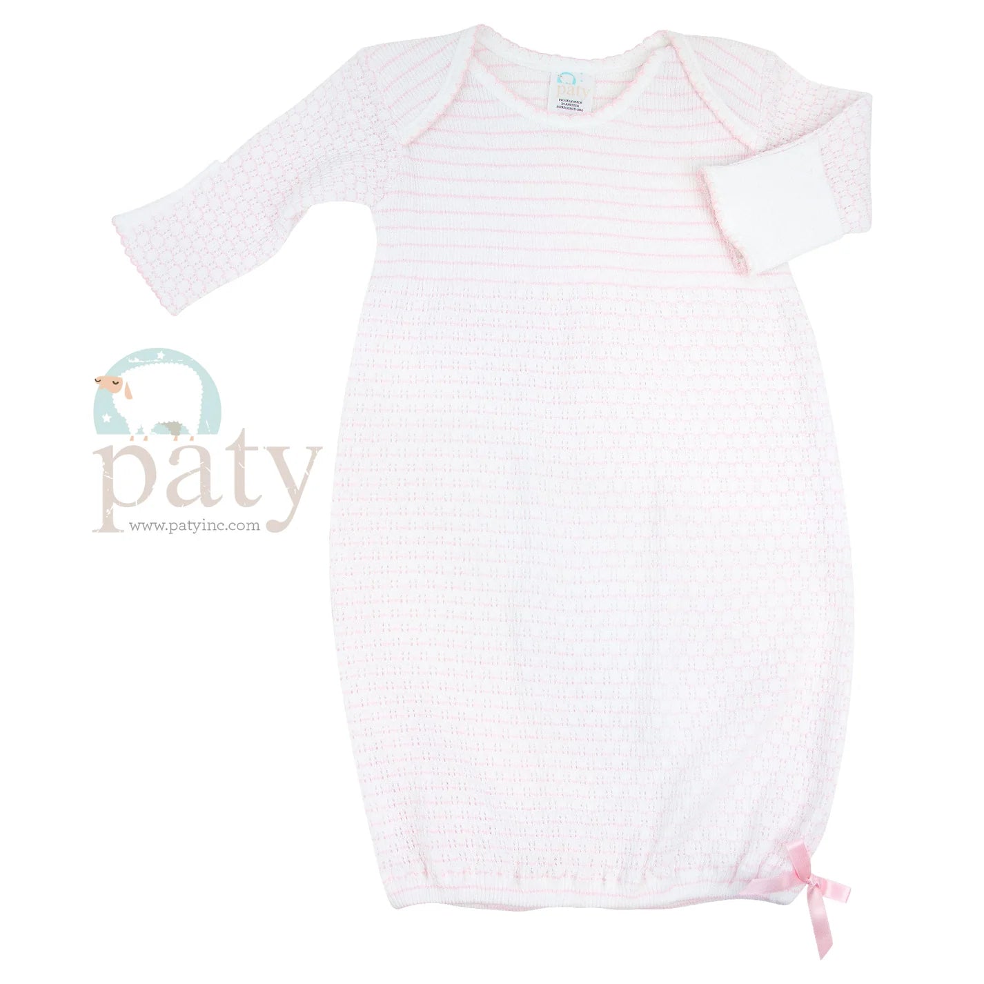 Pink Pinstripe Overlap Shoulder Gown