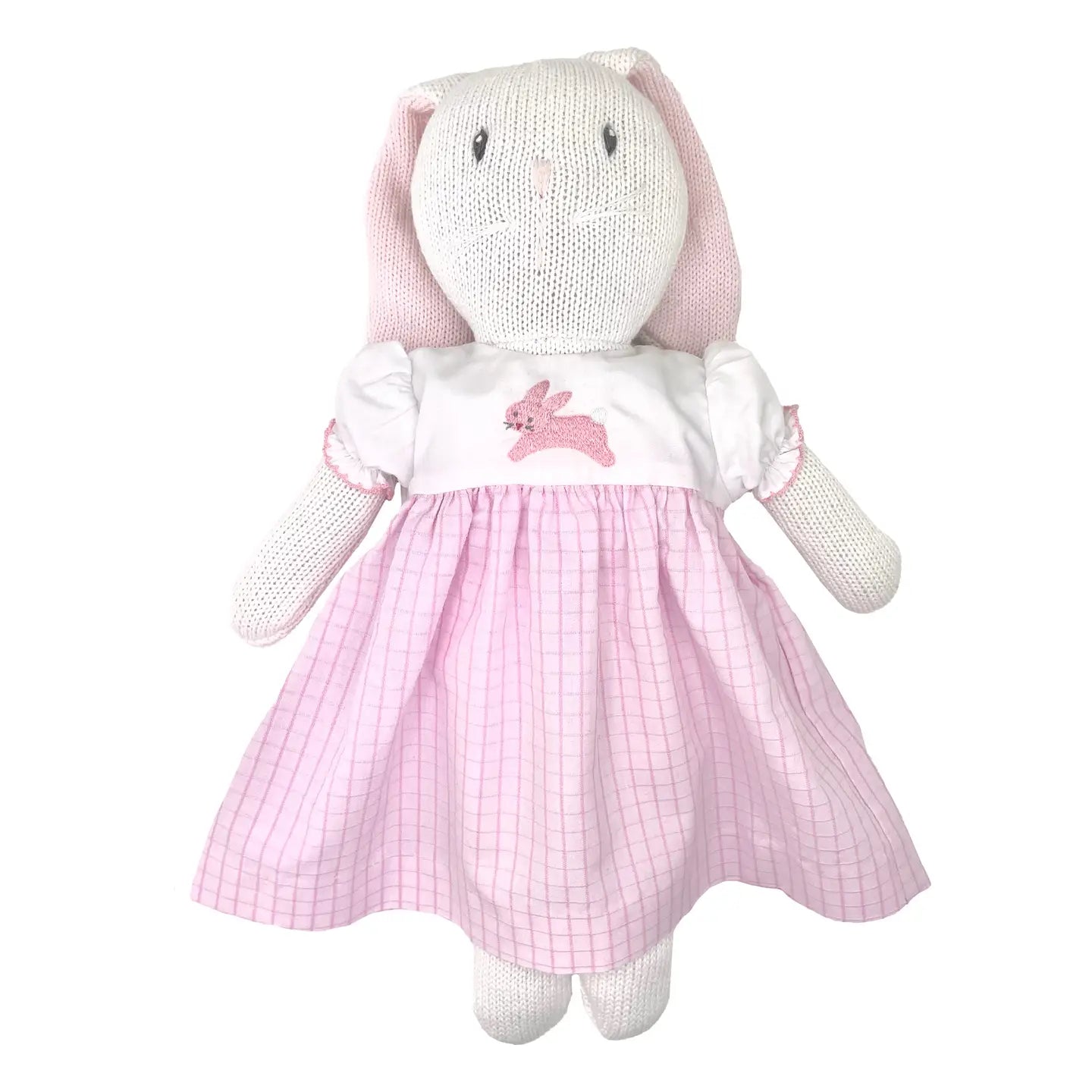 Knit Bunny Doll with Embroidered Pink Dress
