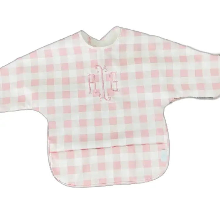Long Sleeve Signature Catch All Bib - Pink Gingham