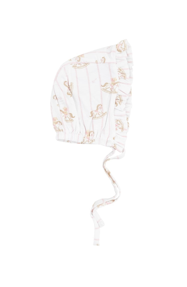 Pink Vintage Rocking Horse Ruffle Bonnet