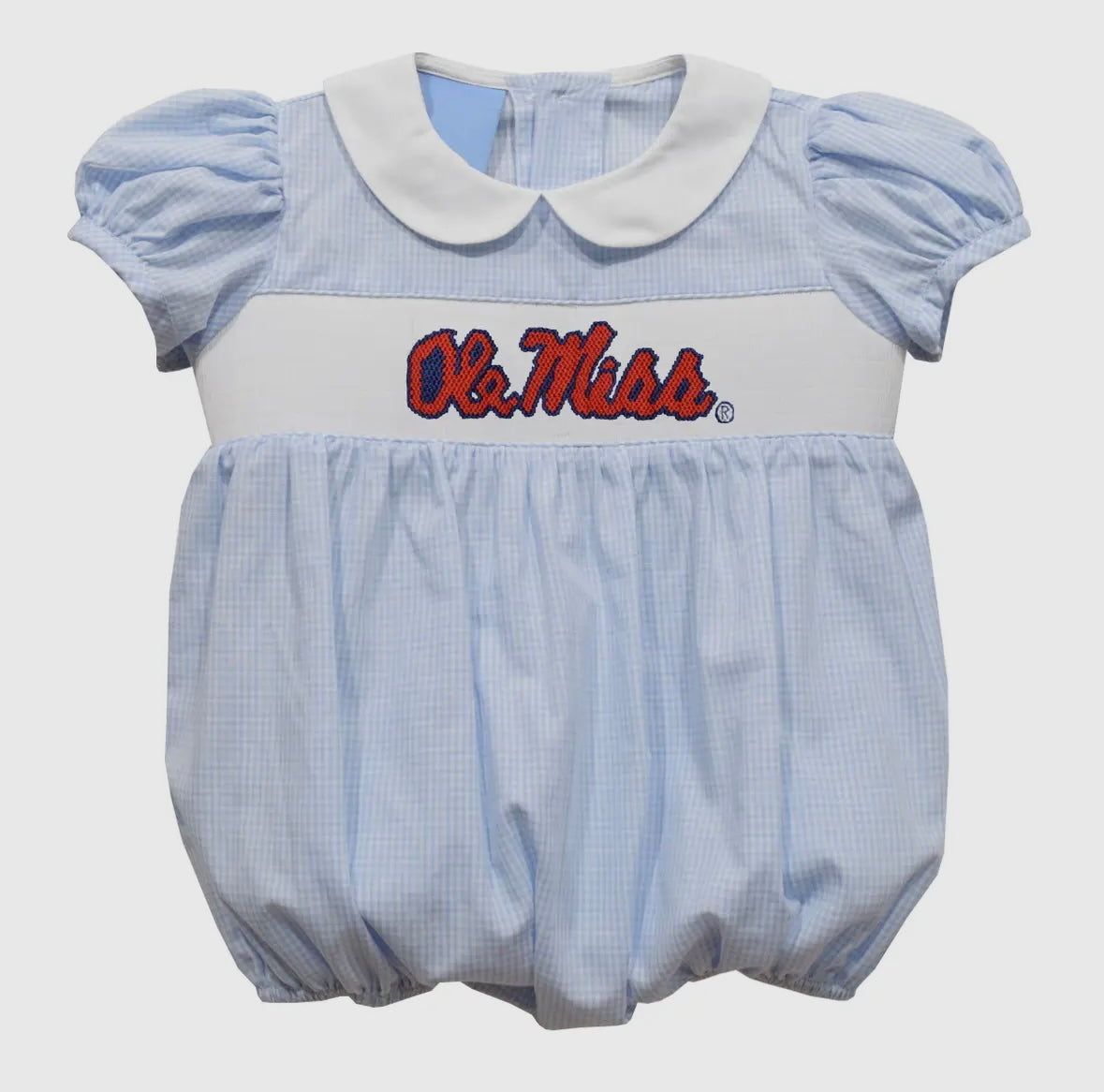 Collared Ole Miss Light Blue Gingham Smocked Bubble