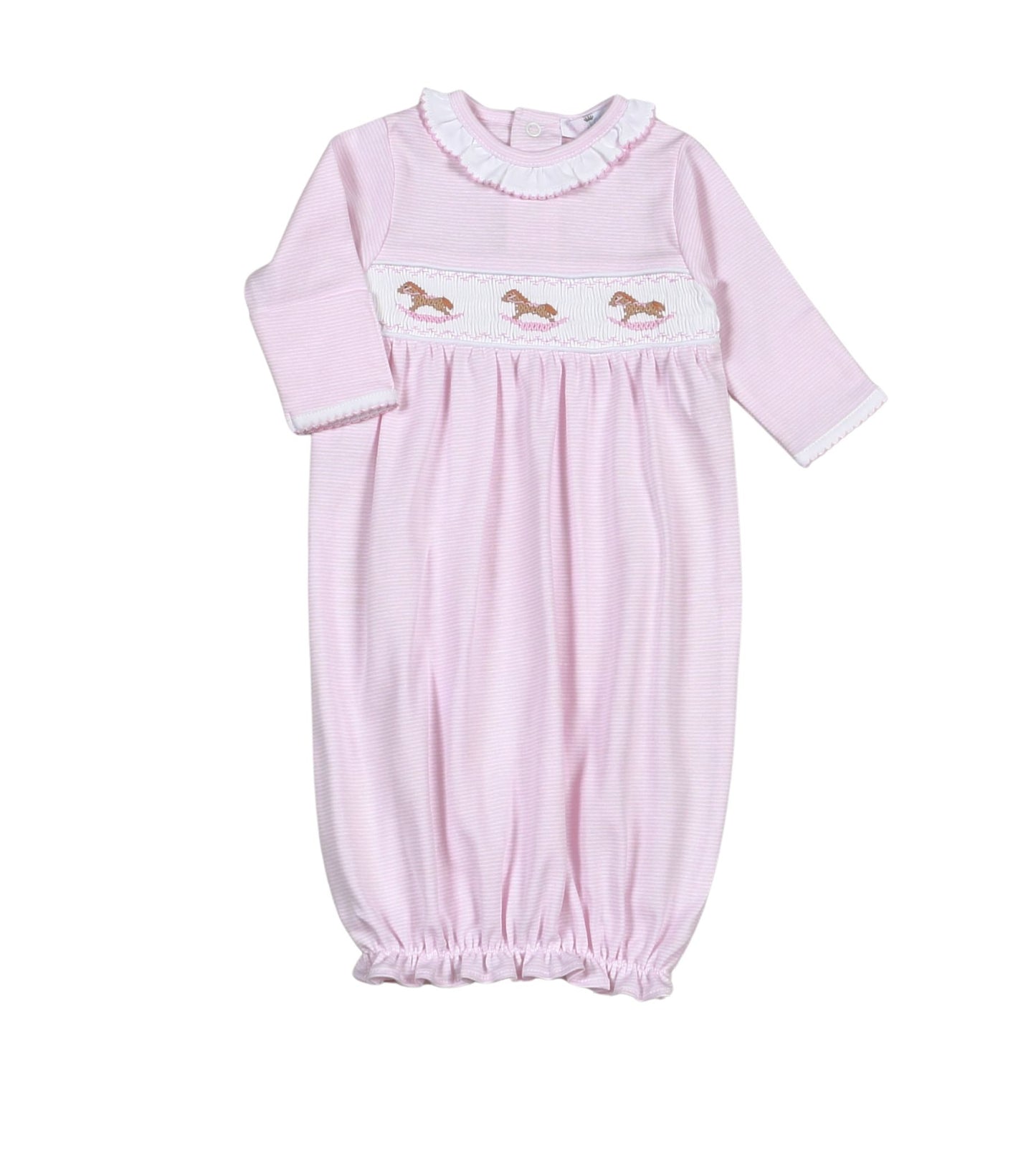 Pink Rocking Horse Smocked Pima Gown