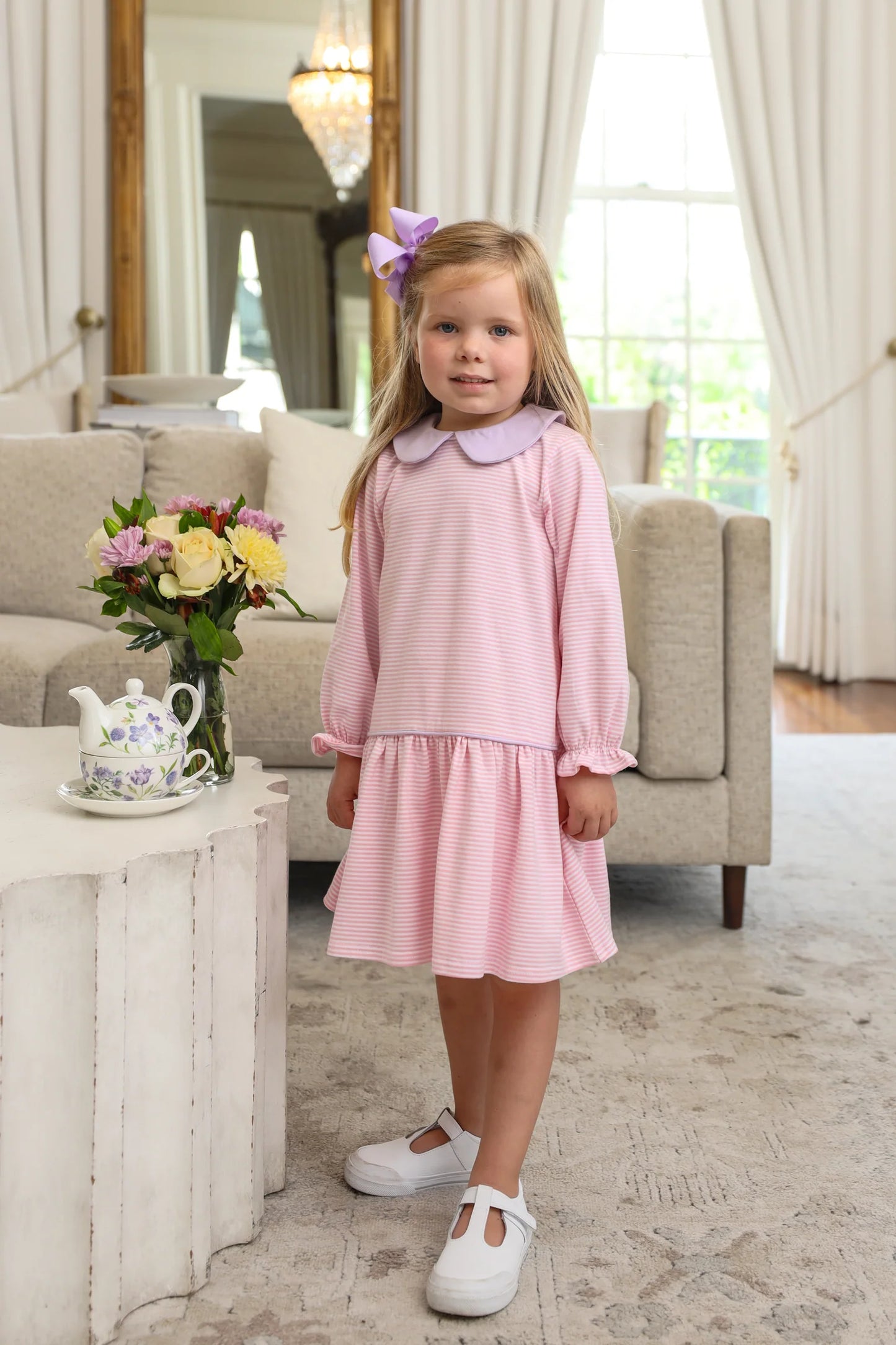 Katherine Dress- Light Pink Stripe/Lavender