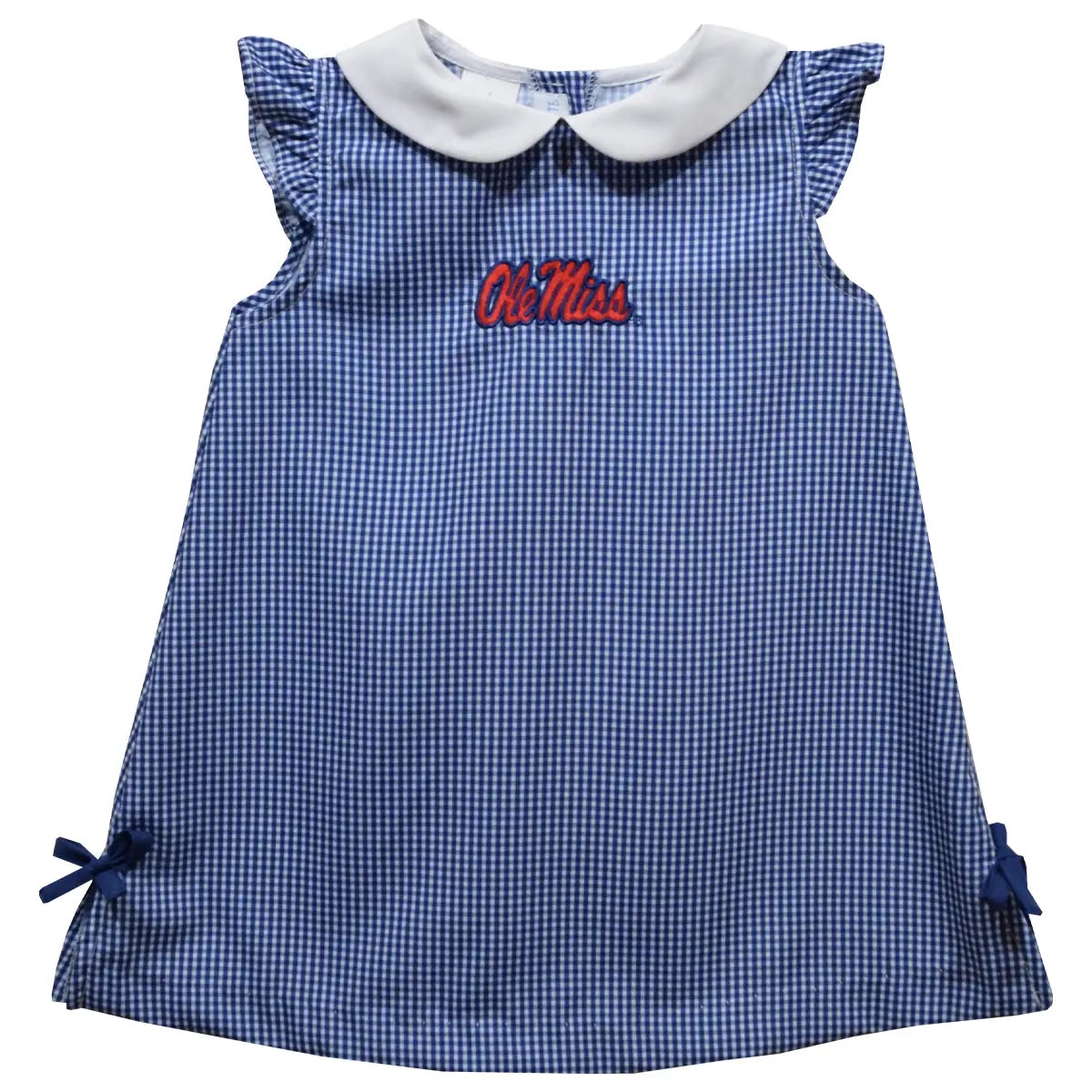 Ole Miss Rebels Embroidered Navy Gingham A Line Dress