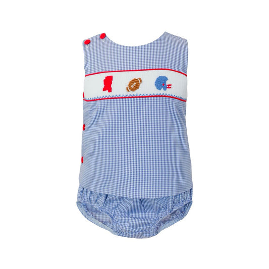 Blue Gingham Spirit Trio Smock Boys Diaper Set