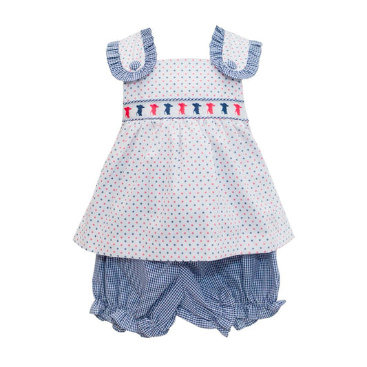 Navy Blue Bitty Dot Colonial Ribbon Bloomer Set