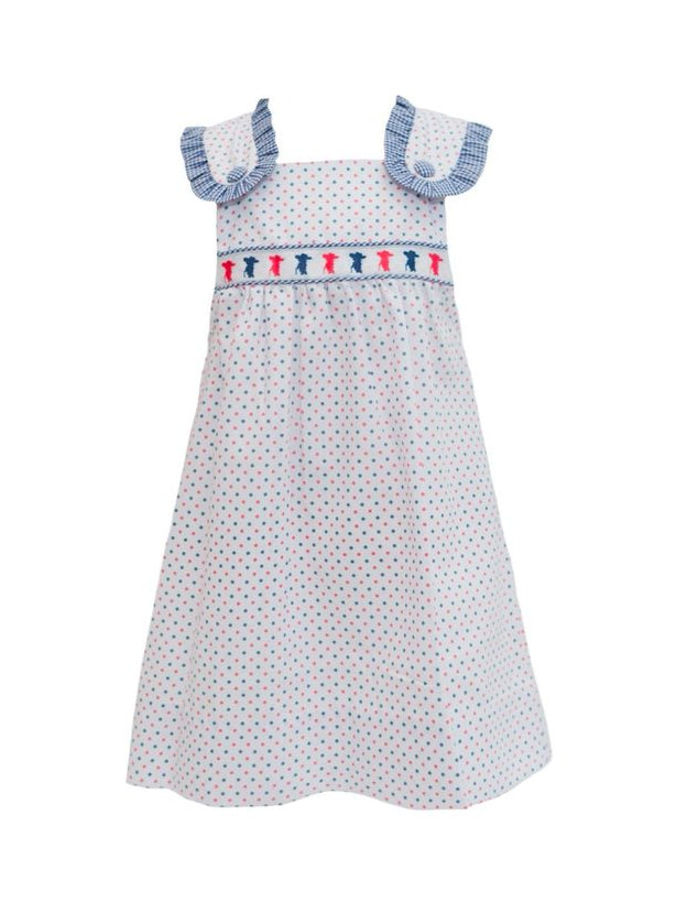 Navy Blue Bitty Dot Colonial Ribbon Dress