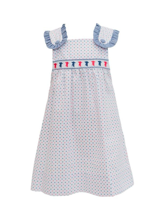 Navy Blue Bitty Dot Colonial Ribbon Dress