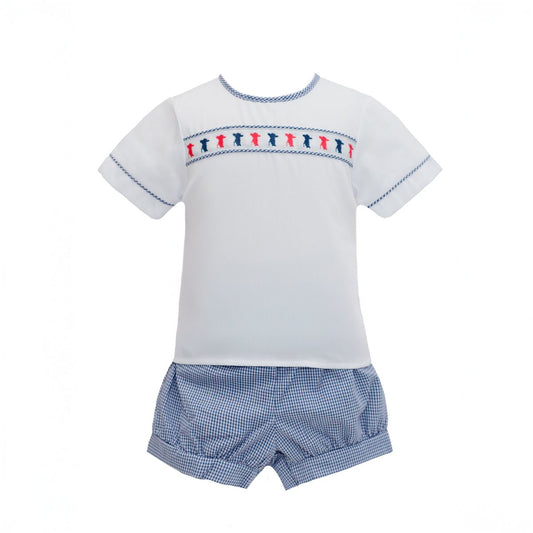 Navy Blue Gingham Colonial Ribbon Banded Short Set