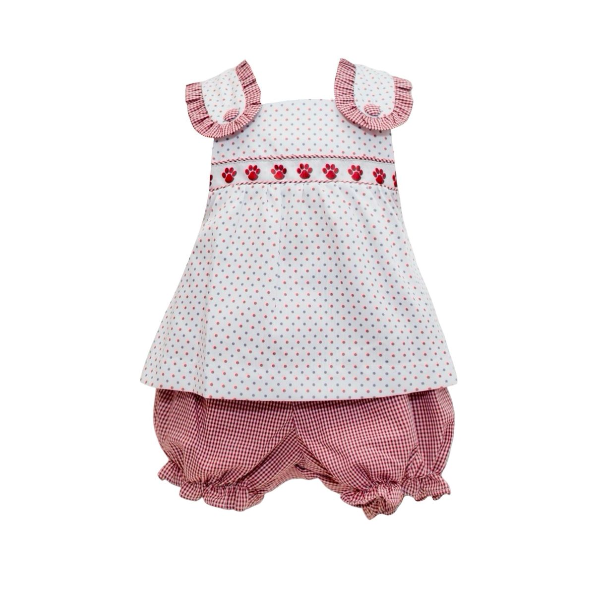 Maroon Bitty Dot Bulldog Paw Ribbon Bloomer Set