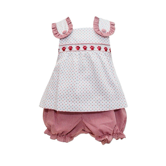 Maroon Bitty Dot Bulldog Paw Ribbon Bloomer Set