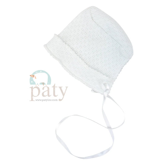 White Bonnet with Ribbon Tie