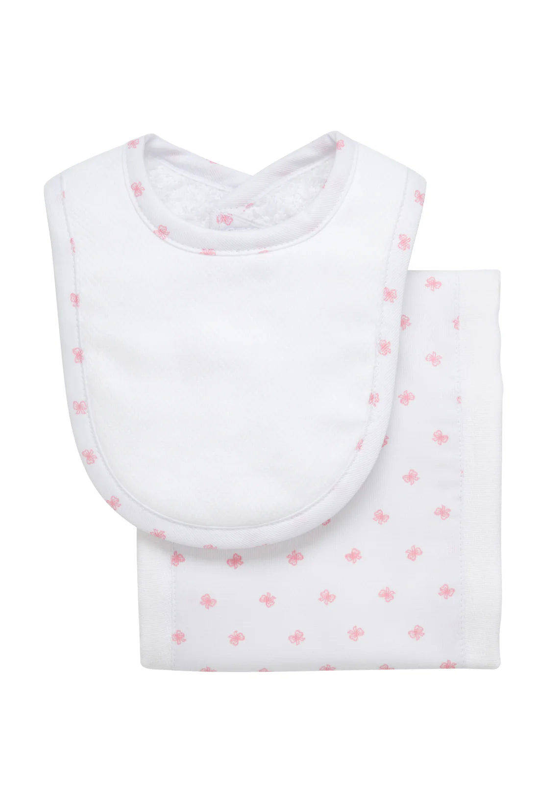 Bow Print Drooler Bib & Burp Set, Pink