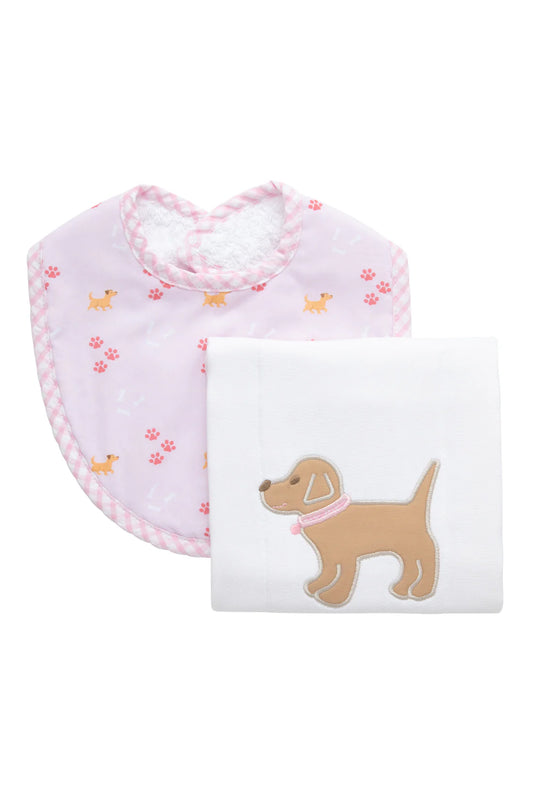 Puppy Basic Bib & Burp Set, Pink