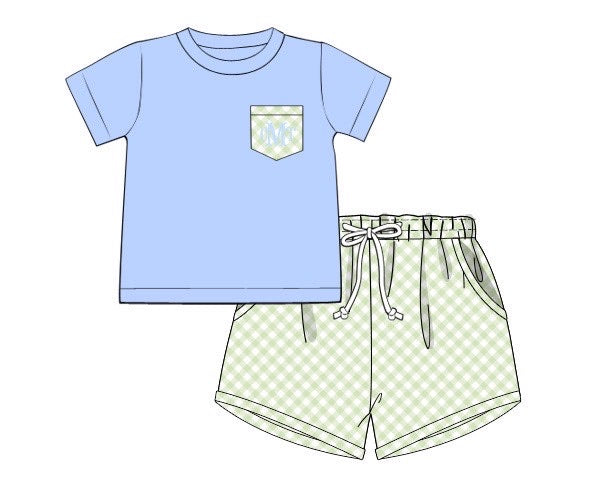 PRE ORDER Boys Charming Green Check Knit T Short Set