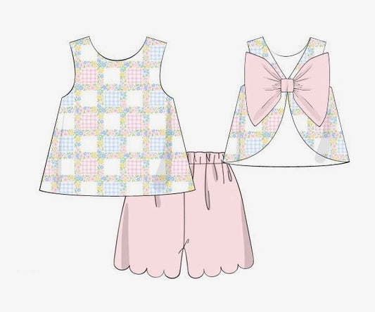 PRE ORDER Girls Floral Check Short Set