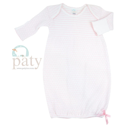 Pink Pinstripe Overlap Shoulder Gown