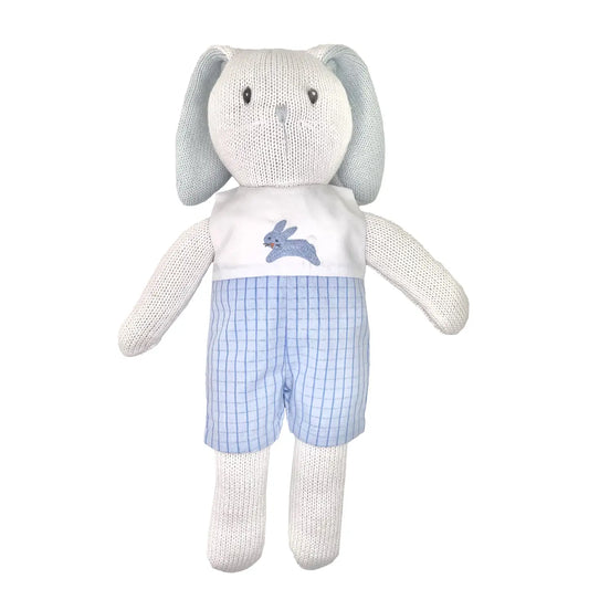 Knit Bunny Doll with Embroidered Blue Romper