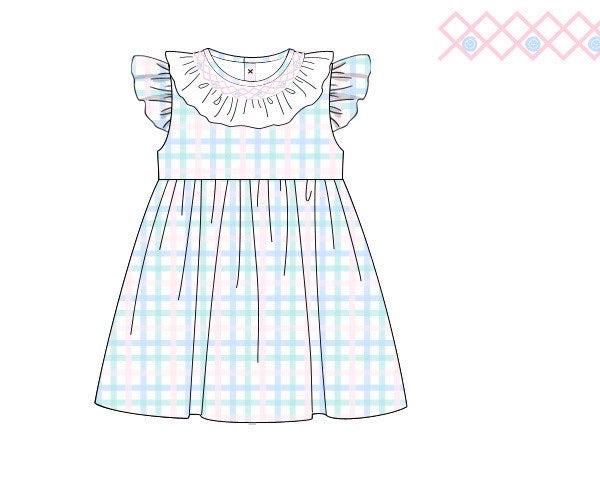 PRE ORDER Girls Spring Plaid Smocked Dress