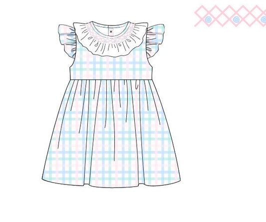 PRE ORDER Girls Spring Plaid Smocked Dress