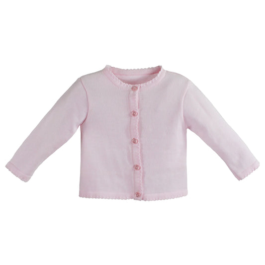 Scalloped Edge Cardigan Sweater-Pink