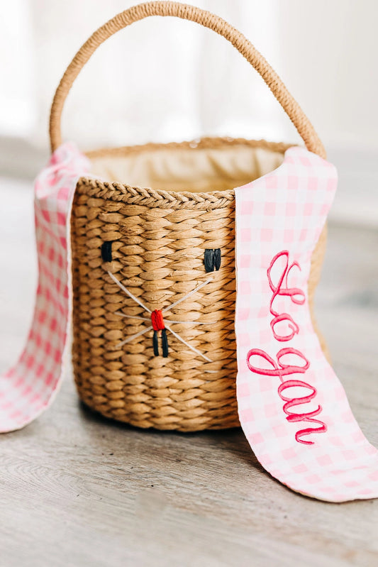 Gingham Kids Easter Basket-Pink