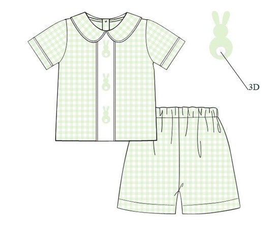 PRE ORDER Boys Green Bunnies Knit Short Set