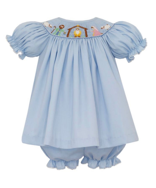 Nativity Smocked Girls Bishop Bloomer Set