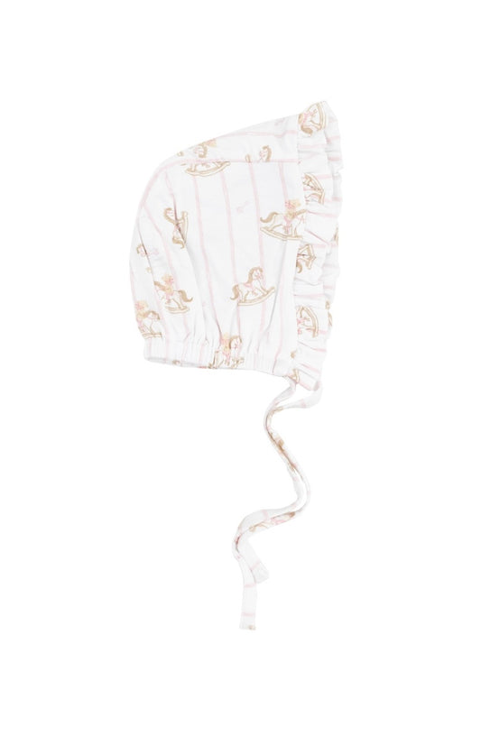 Pink Vintage Rocking Horse Ruffle Bonnet