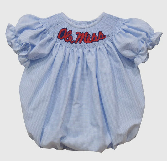 Light Blue Ole Miss Smocked Bubble