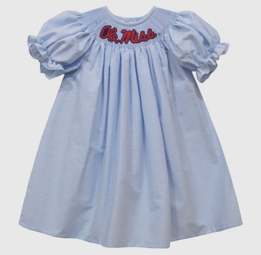 Light Blue Ole Miss Smocked Dress