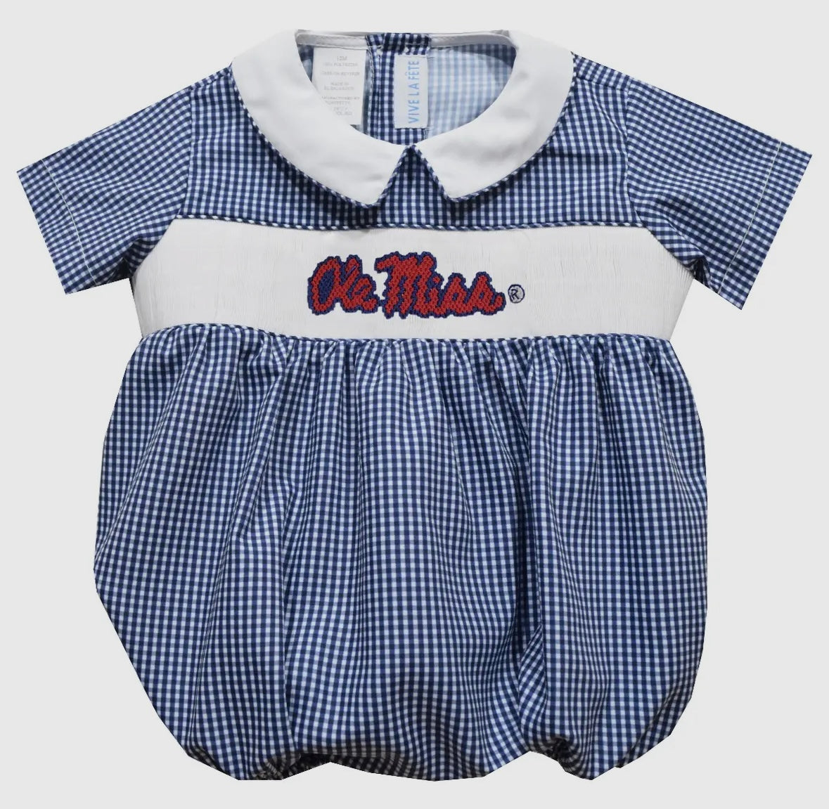 Boys Collared Ole Miss Smocked Navy Gingham Bubble