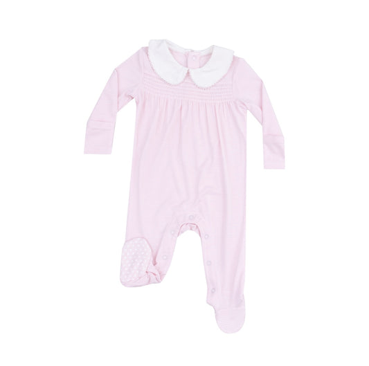 Pink Stripe Classic Smocked Collared Footie