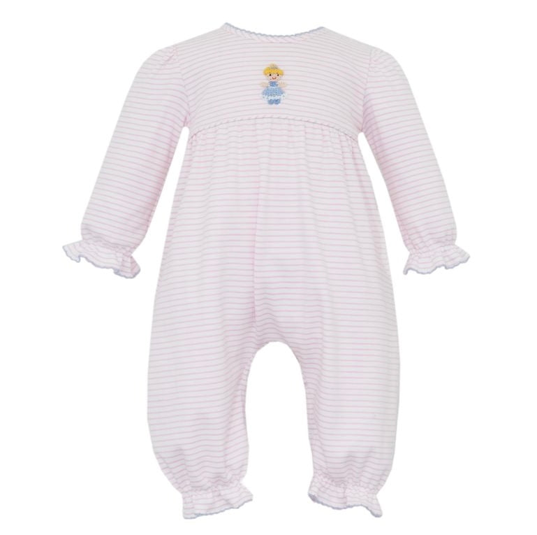 Cinderella- Pink knit stripe girl ́s long romper