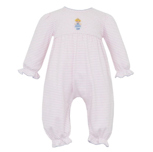 Cinderella- Pink knit stripe girl ́s long romper