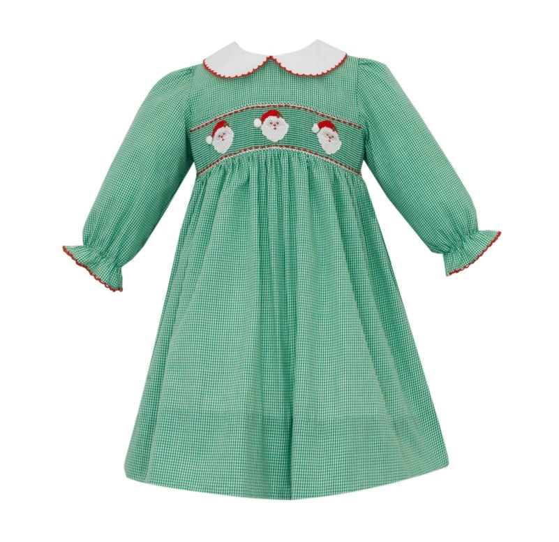 Santa Face-Green Gingham Dress