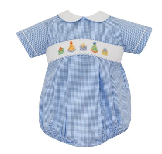 Blue Birthday Smocked Bubble