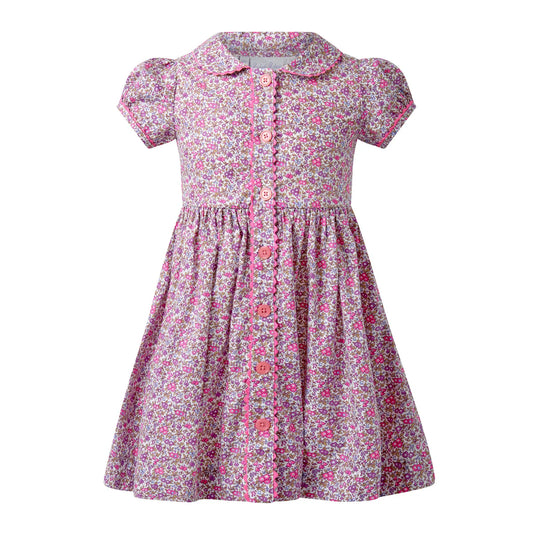Purple Floral Button-Front Dress