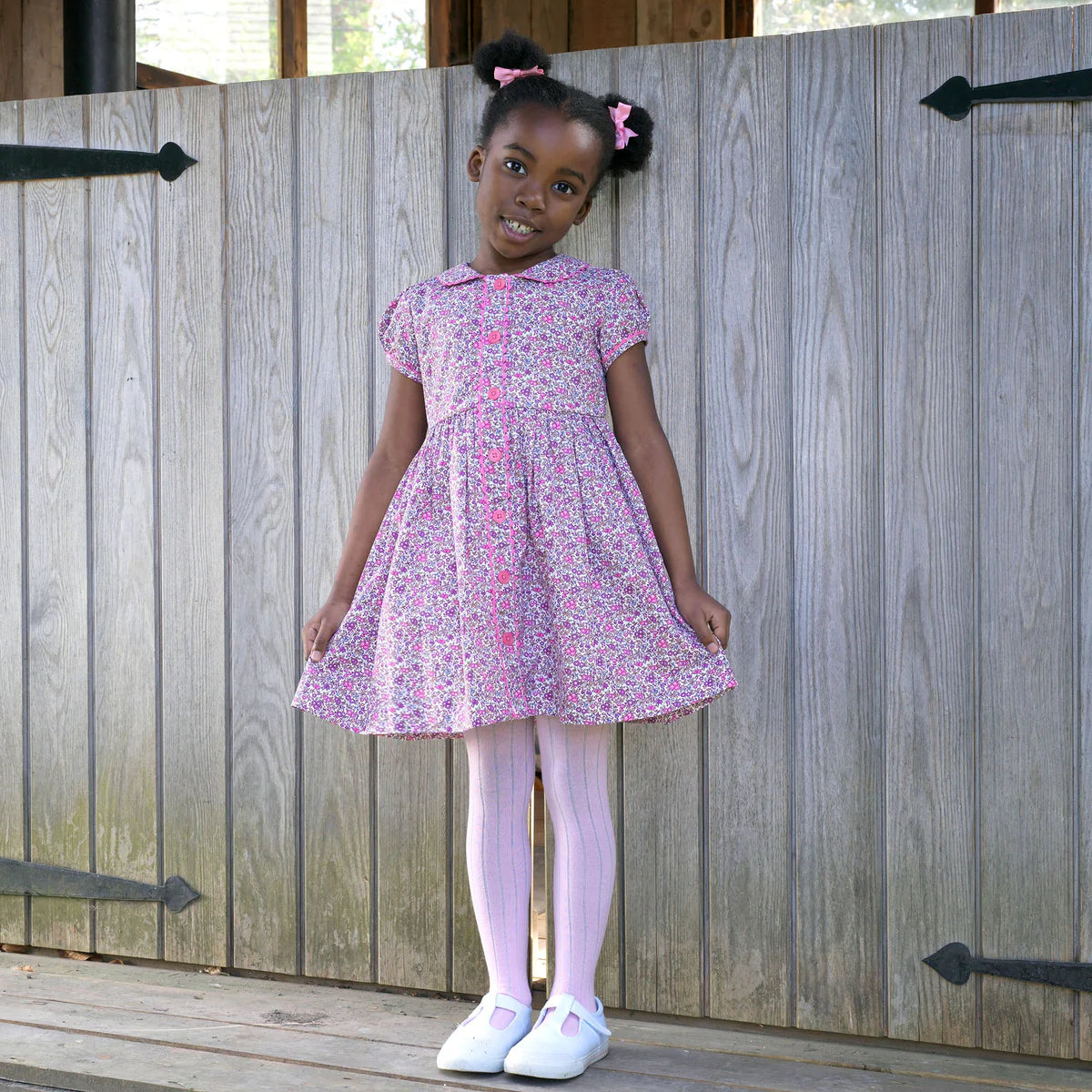 Purple Floral Button-Front Dress