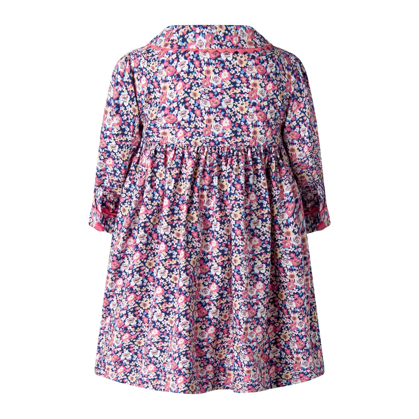 Navy Floral Smocked Button-front Dress