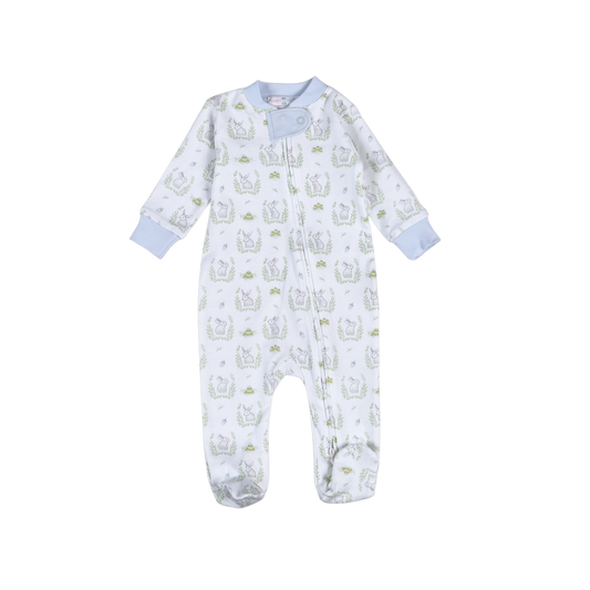 Easter Bunnies Zipper Footie-Blue