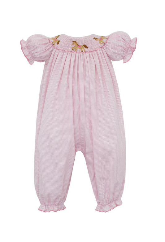 Horses- Pink gingham long bishop bubble