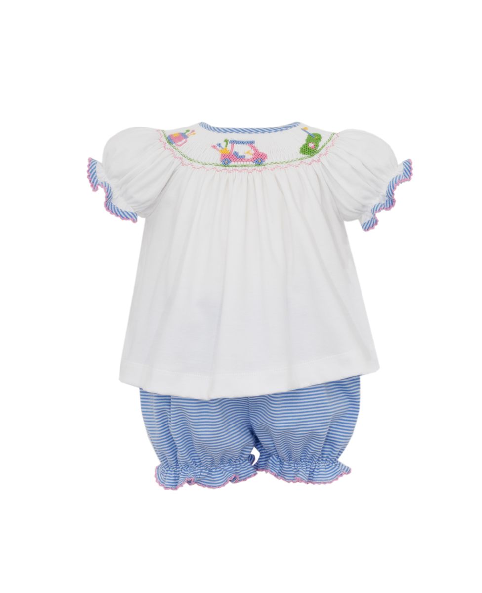 Golf- Periwinkle blue knit stripe bishop bloomer set