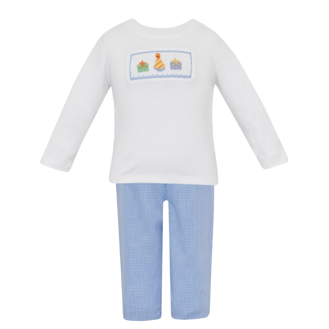 Blue Smocked Birthday Pant Set