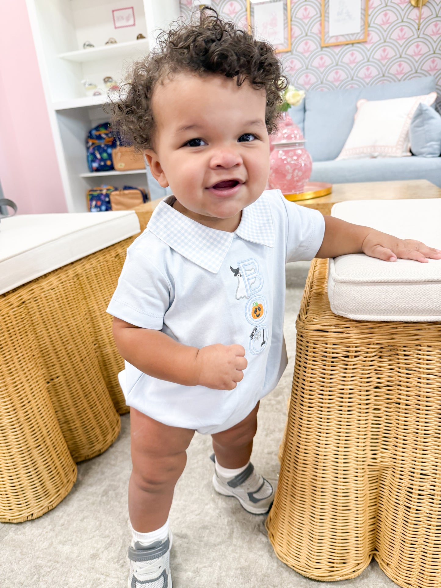 Spooky Pima Blue Applique Bubble