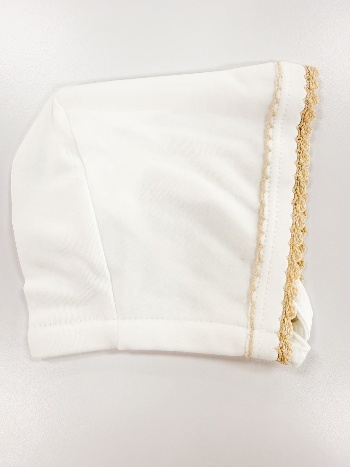 White W/ Ecru Trim Crochet Bonnet