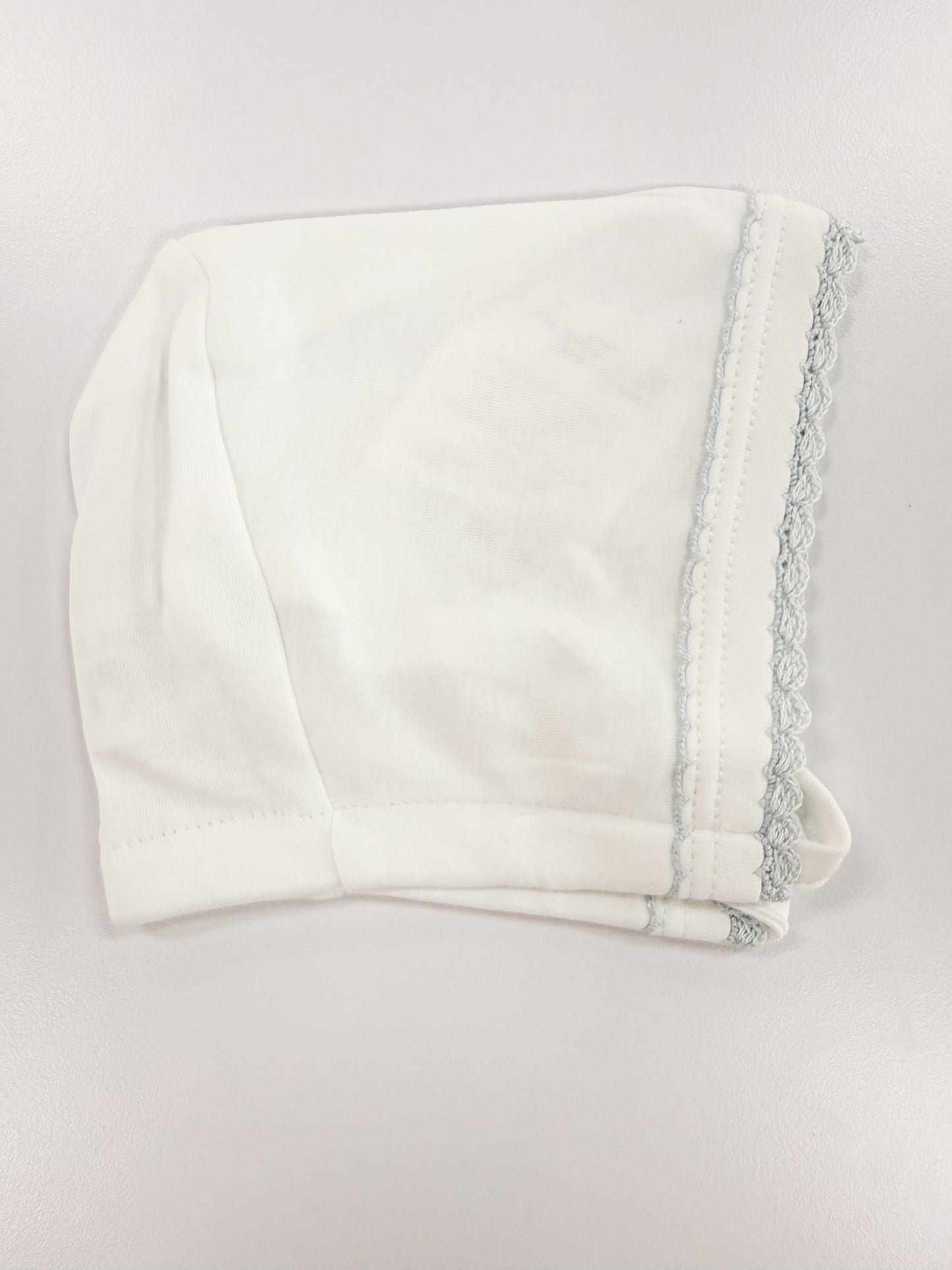 White W/ Blue Trim Crochet Bonnet