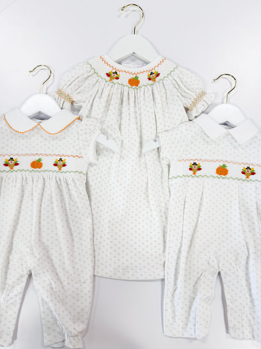 Boys Thankful Day Hand Smocked Pima Romper