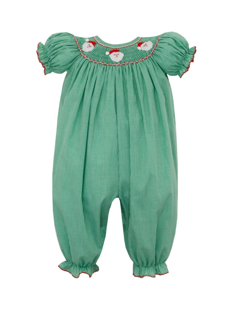 Santa Face-Green Gingham Long Bishop Bubble