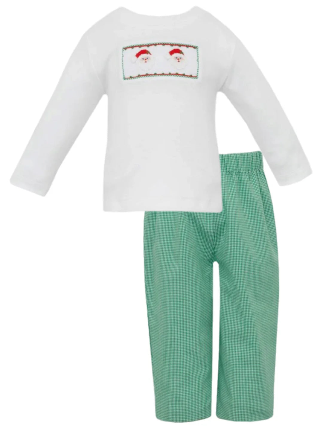 Santa Face-Green Gingham Pant Set